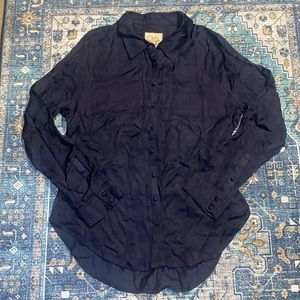 🆕CHASER Navy Blue Satin Button Down Shirt, Size Medium